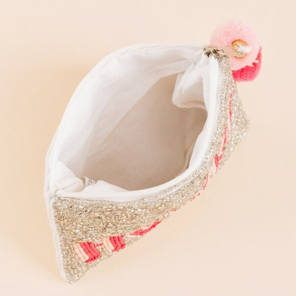 Howdy Western Cowgirl Silver Sparkle Beaded Pouch Wallet Bag Pink NEW Gift NWT - Picture 3 of 5